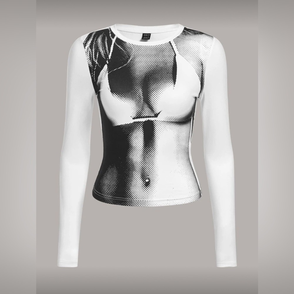 Body Print Crop Long Sleeve Shirt